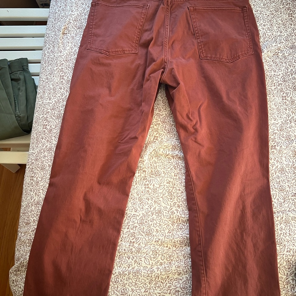 5 pocket jean cut pants. hemmed to 28.5”